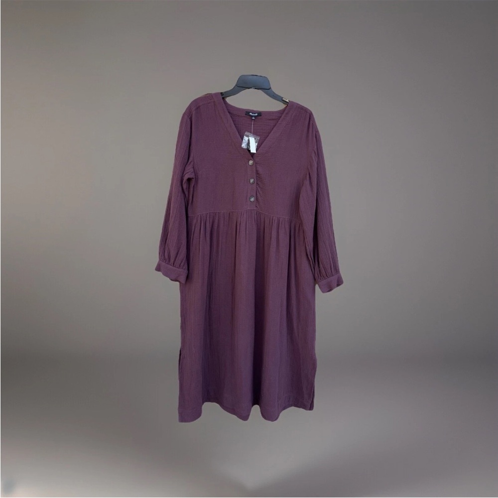 Madewell Plum V-Neck Button Midi Dress-brand new